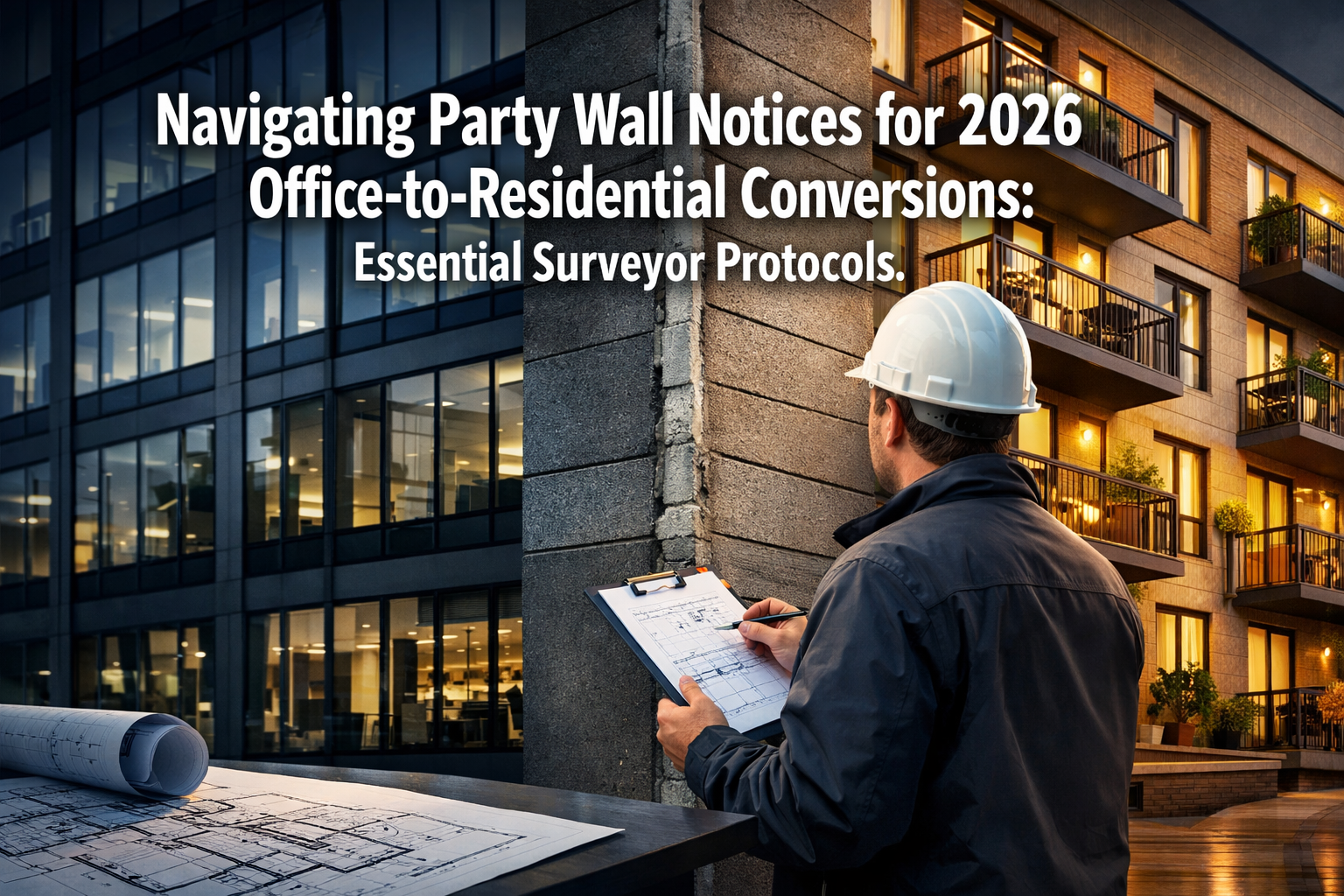 Professional () editorial hero image featuring 'Navigating Party Wall Notices for 2026 Office-to-Residential Conversions: