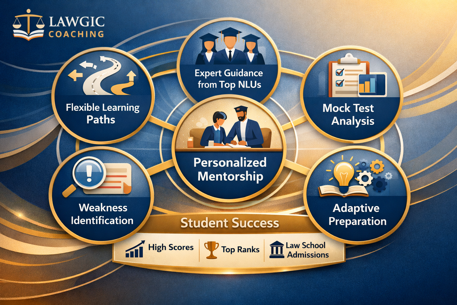 Professional landscape format (1536x1024) success strategy visualization showing personalized mentorship approach with interconnected circle