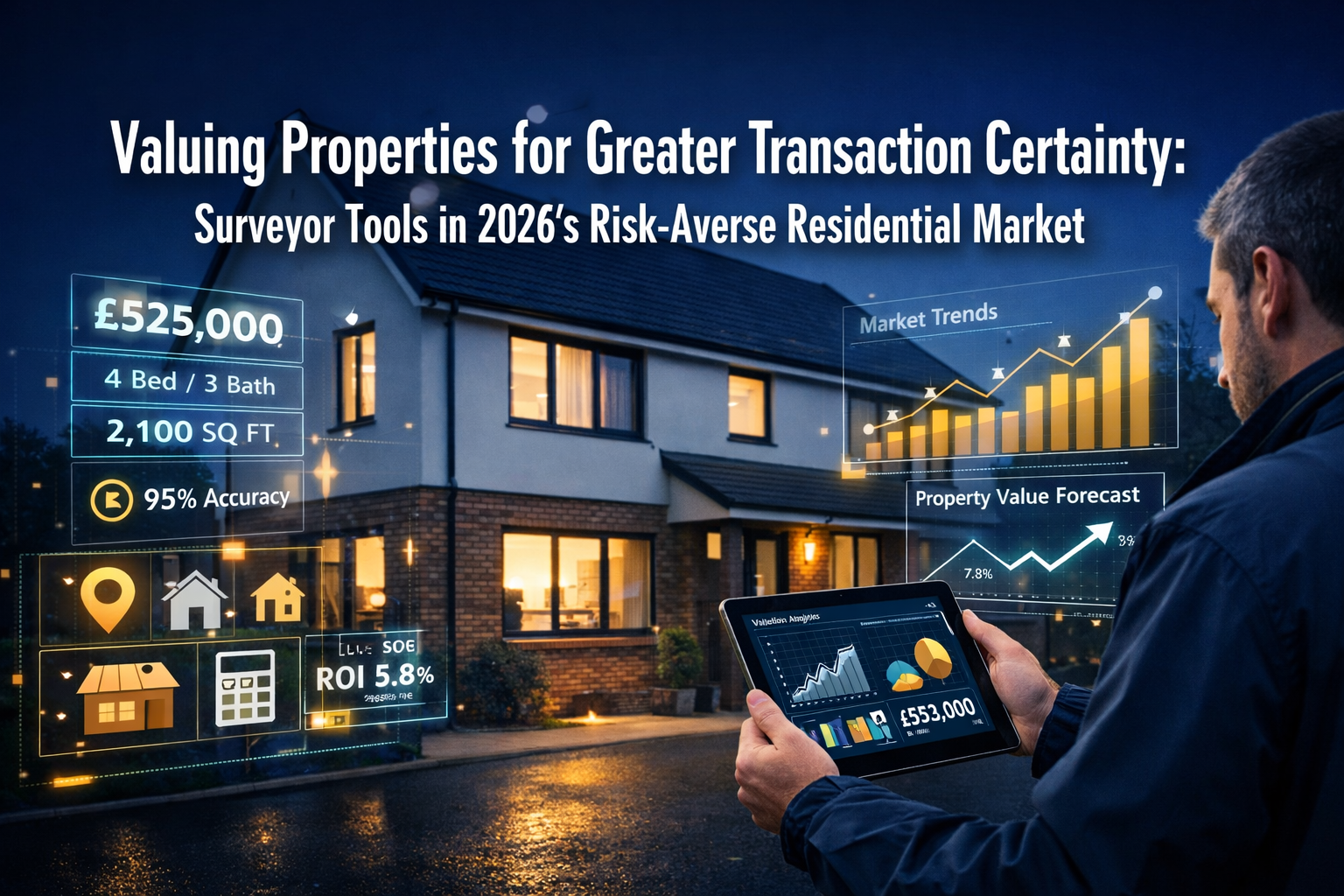 Professional () hero image with 'Valuing Properties for Greater Transaction Certainty: Surveyor Tools in 2026's Risk-Averse