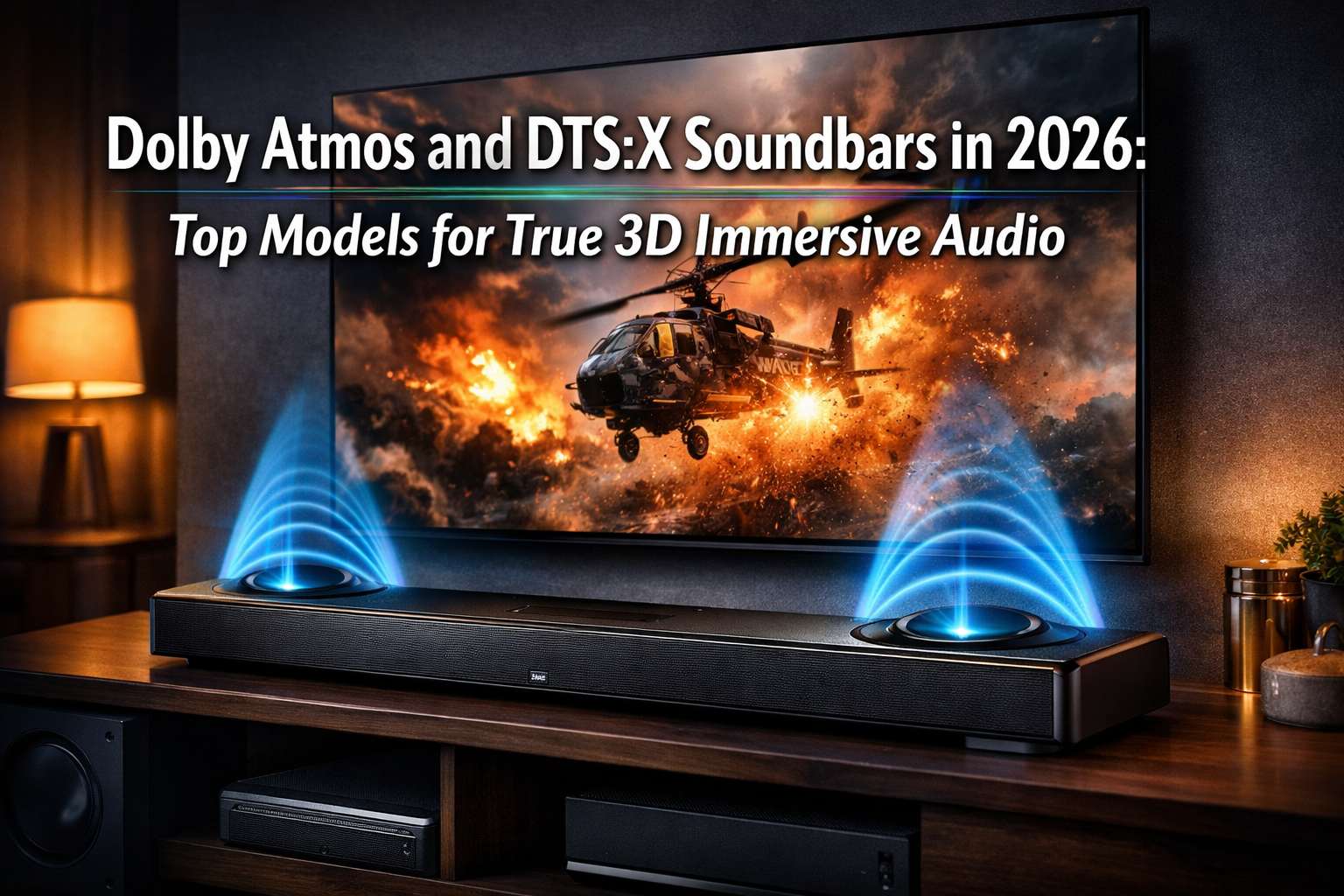 Professional () hero image featuring 'Dolby Atmos and DTS:X Soundbars in 2026: Top Models for True 3D Immersive Audio' in