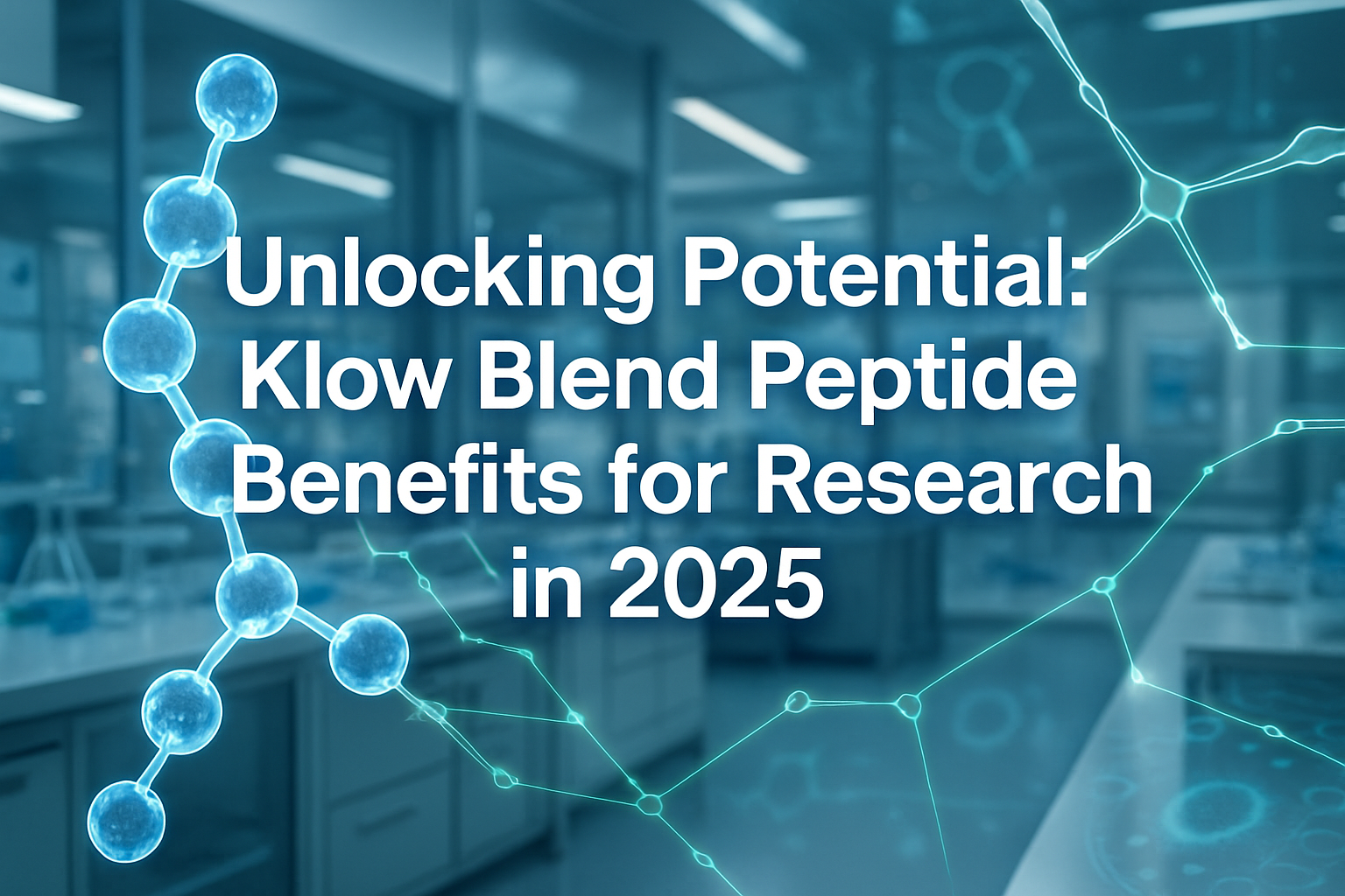 Professional landscape hero image (1536x1024) featuring a clean, futuristic laboratory setting with glowing molecular structures and interco