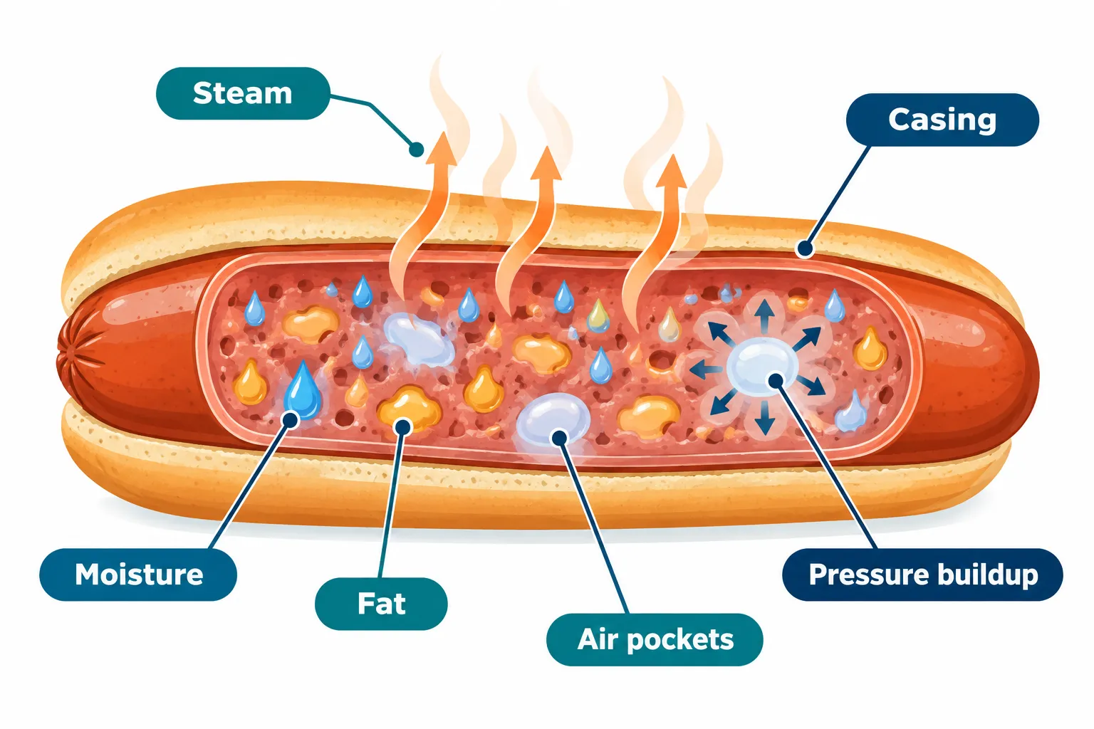 Hot dogs illustrating how the surface can split during cooking