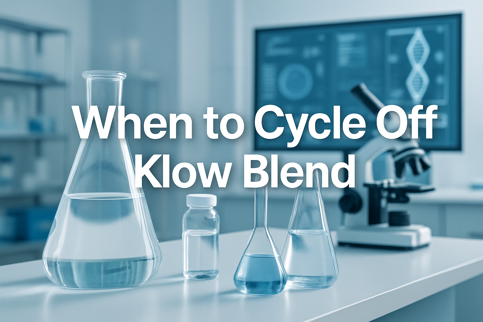 Professional landscape hero image (1536x1024) featuring bold text overlay: 'When to Cycle Off Klow Blend', in a modern sans-serif 70pt white