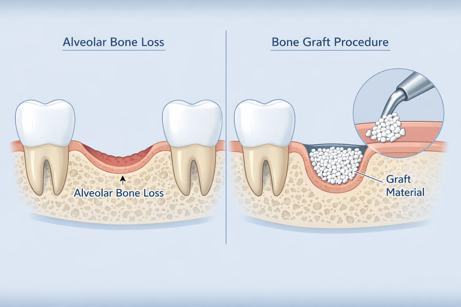 () image illustrating the anatomy of a jawbone requiring a bone graft. Show a clear diagrammatic representation of a missing