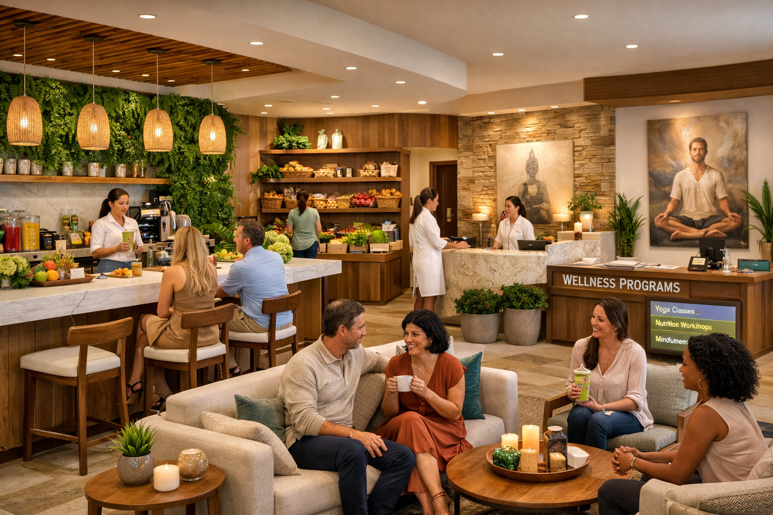 () image showing comprehensive lifestyle amenities in a wellness-certified luxury residence common area. Scene features an