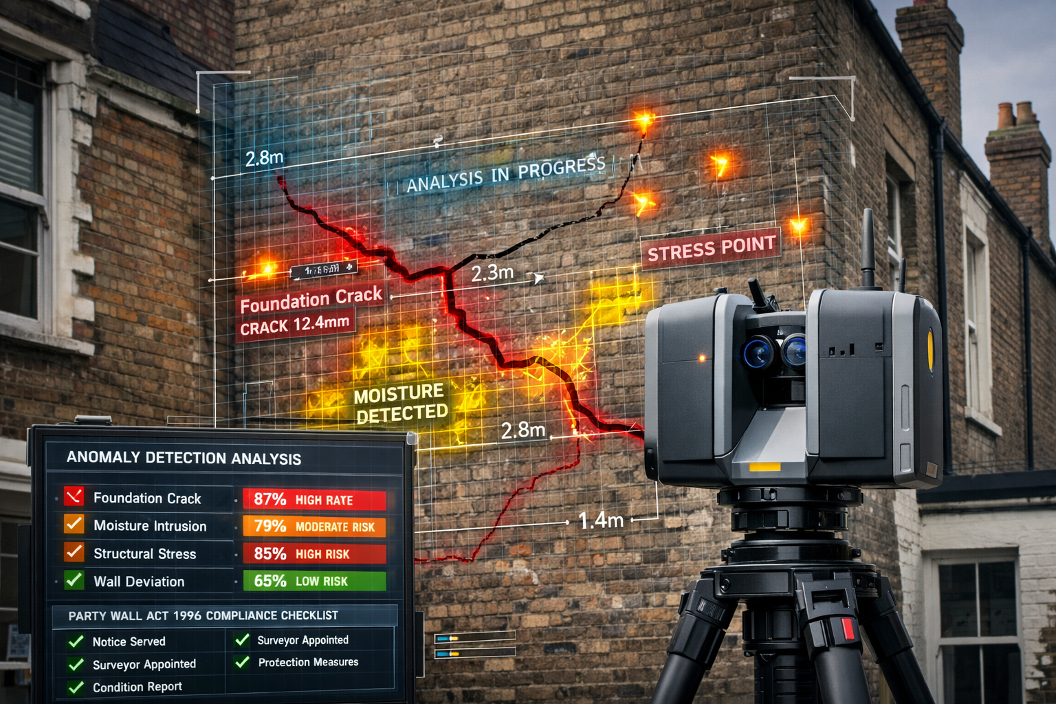 Detailed () image showing close-up view of AI-powered 3D laser scanning equipment mounted on tripod positioned in front of