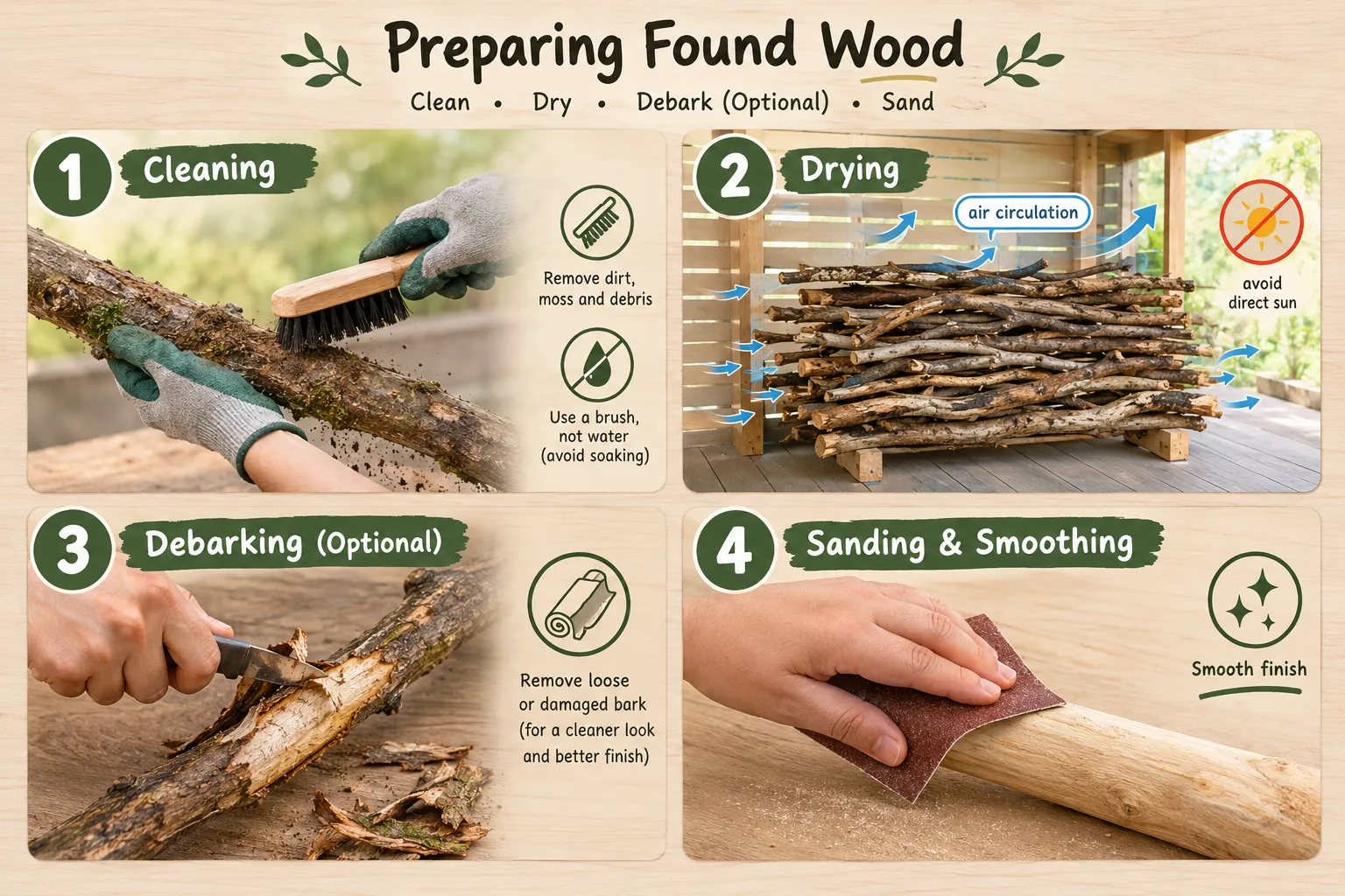Preparing Your Found Wood for Wild Crafts with Wood: Beginner-Friendly Projects