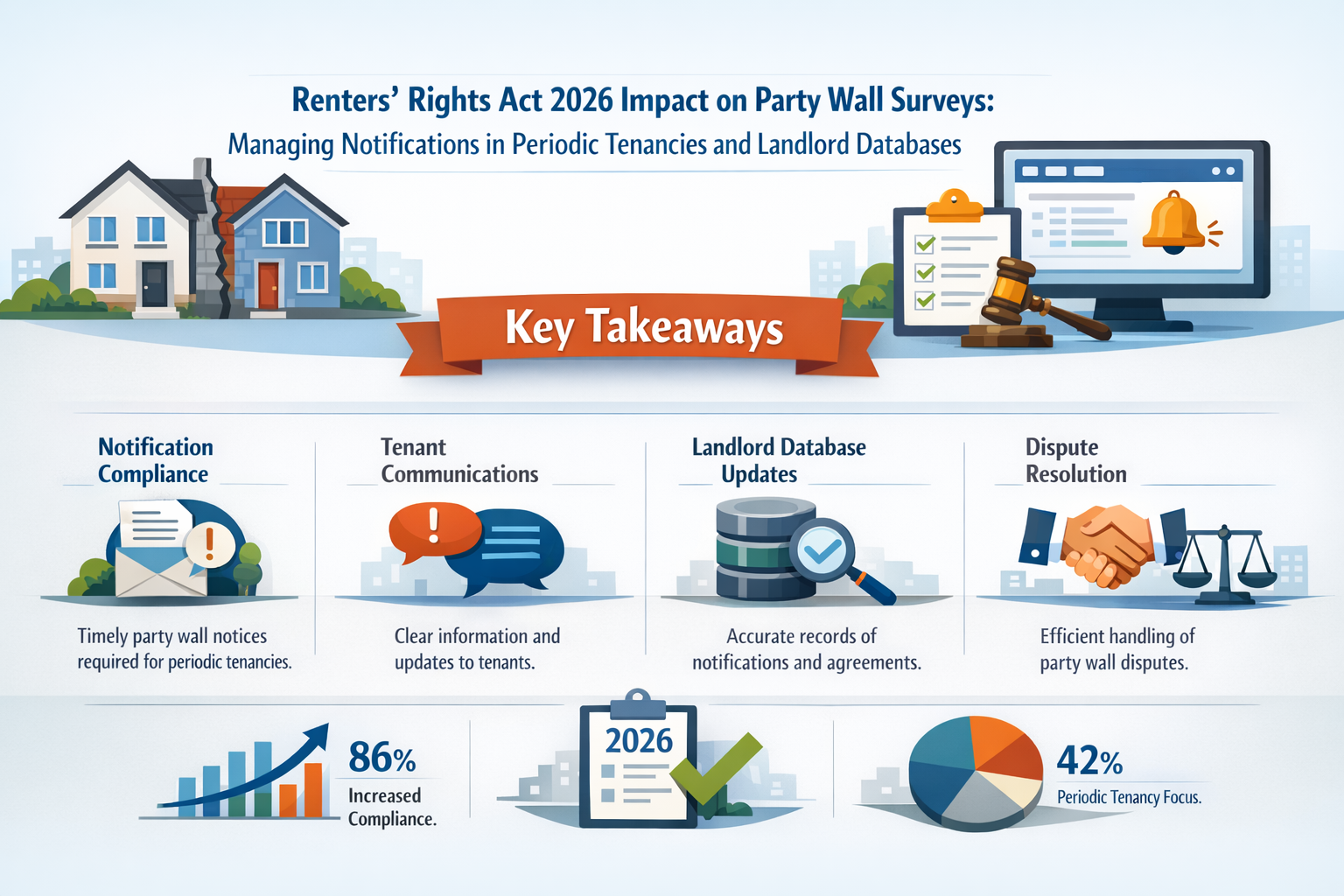 Professional landscape infographic () for article "Renters' Rights Act 2026 Impact on Party Wall Surveys: Managing