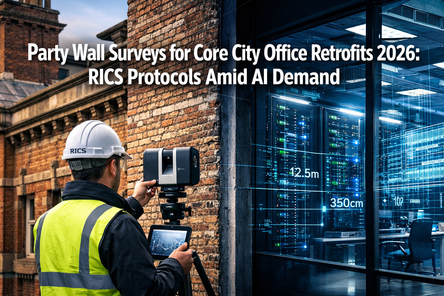 Professional () hero image featuring 'Party Wall Surveys for Core City Office Retrofits 2026: RICS Protocols Amid AI Demand'