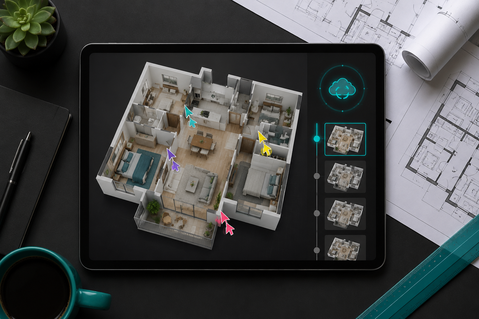 Interactive Sharing, 3D Visualisation, and Revision Syncing
