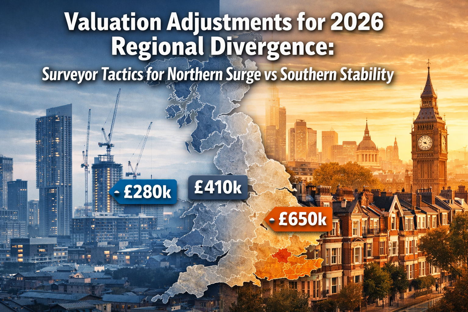 Professional () hero image with 'Valuation Adjustments for 2026 Regional Divergence: Surveyor Tactics for Northern Surge vs