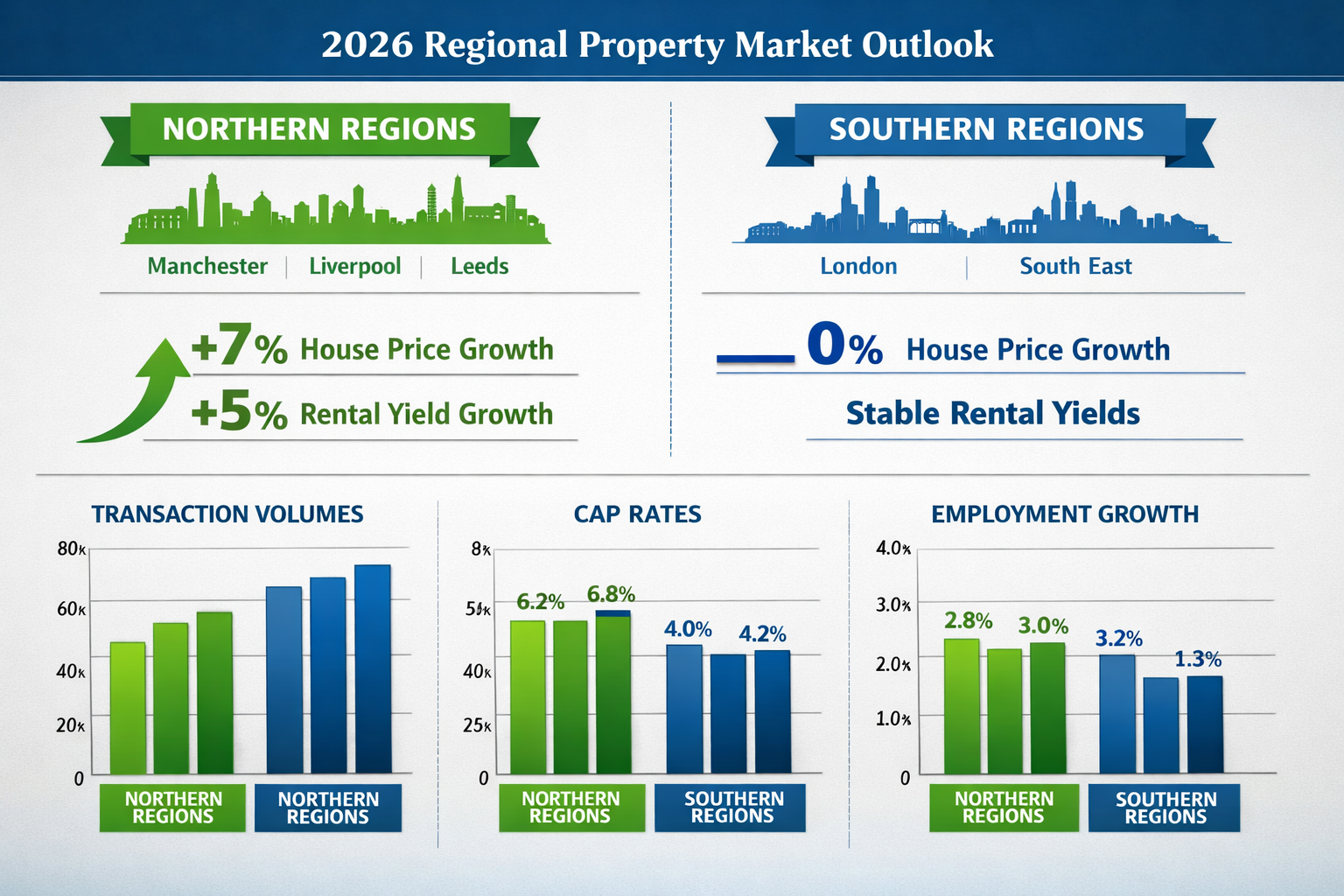 Detailed () infographic-style image displaying UK regional property market comparison data for 2026. Visual shows