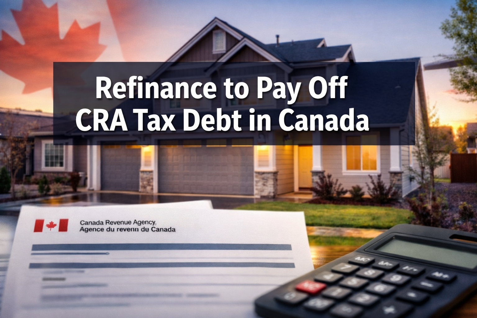 Professional () hero image with : 'Refinance to Pay Off CRA Tax Debt in Canada' in extra large white with dark