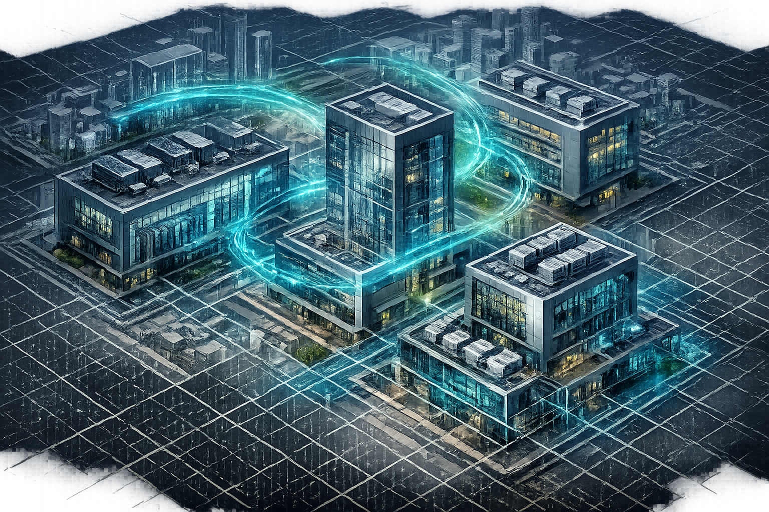 Understanding the 2026 Data Center Construction Boom section: Futuristic architectural rendering showcasing multiple data