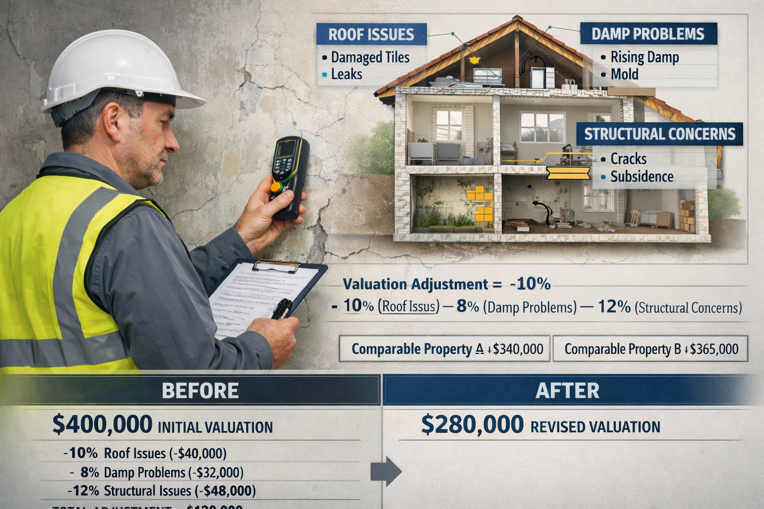 Detailed () image depicting professional surveyor conducting detailed Level 2 property inspection inside residential