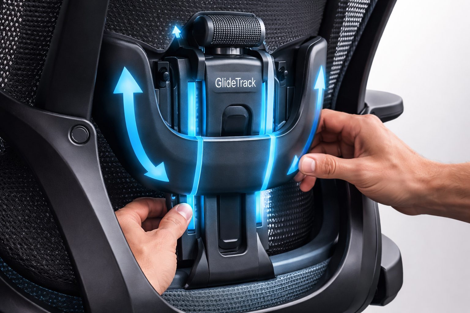 close-up of GlideTrack lumbar support mechanism in action