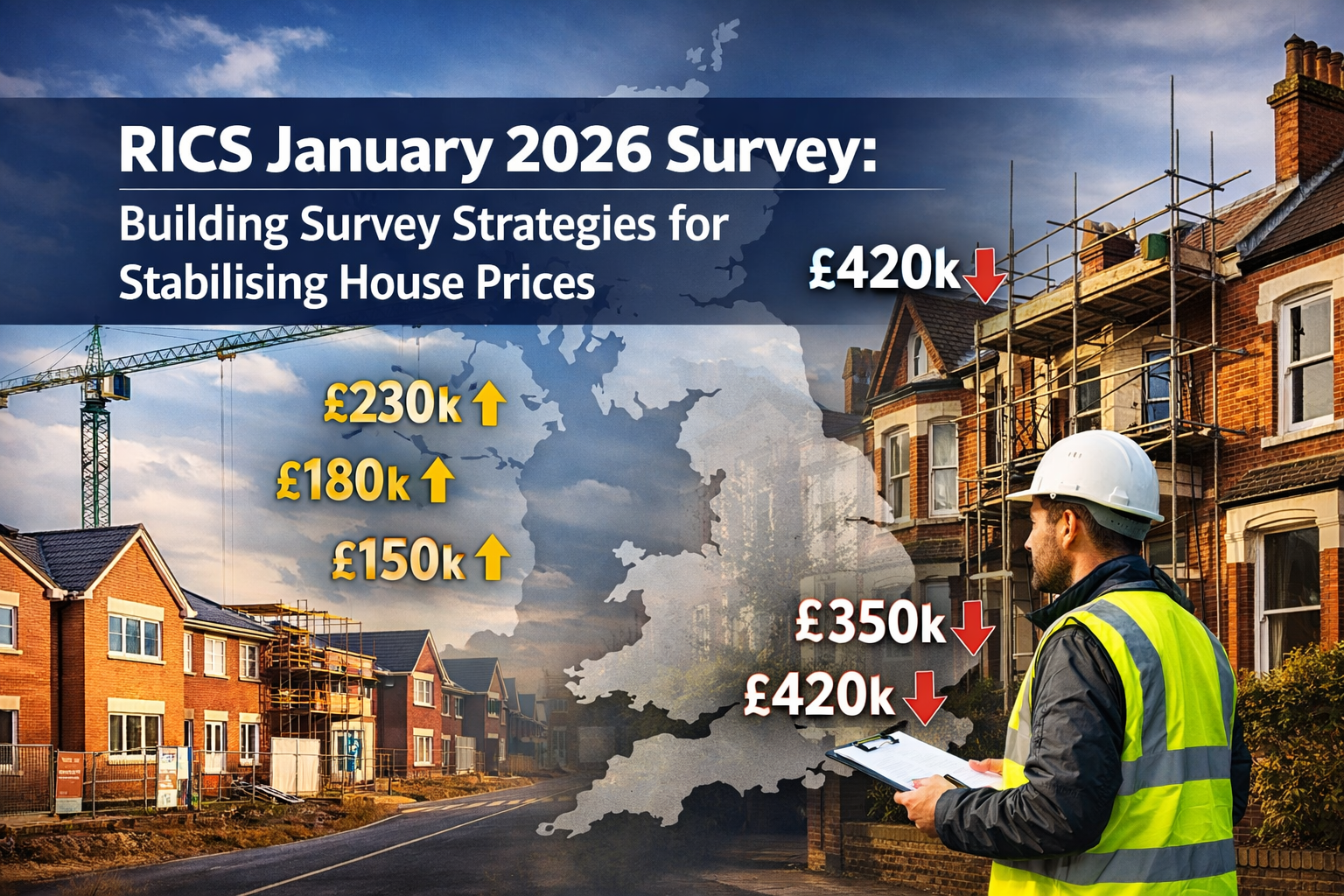 Professional () editorial hero image with 'RICS January 2026 Survey: Building Survey Strategies for Stabilising House