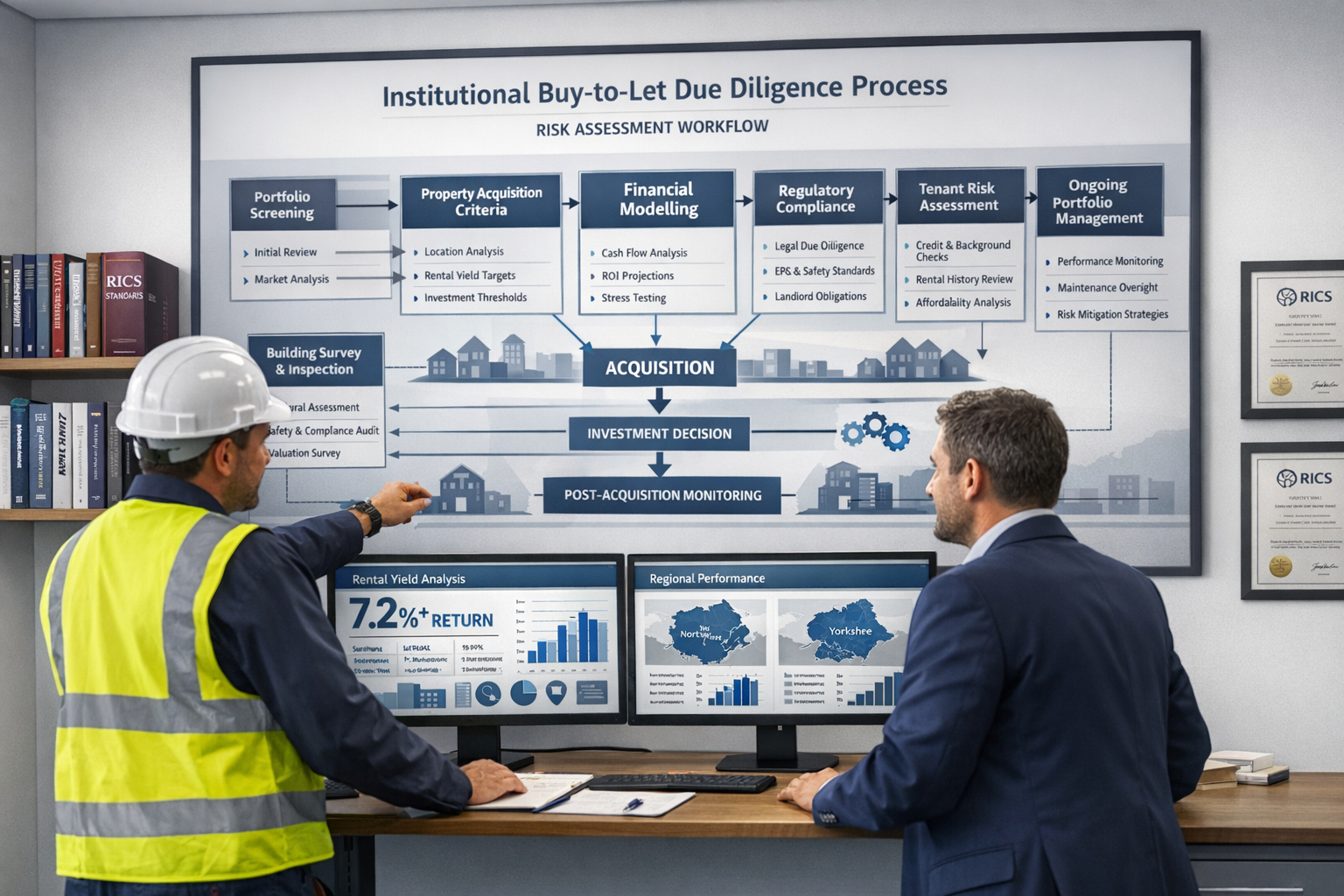 Detailed () image showing sophisticated risk assessment workflow diagram as central element, displayed as large infographic