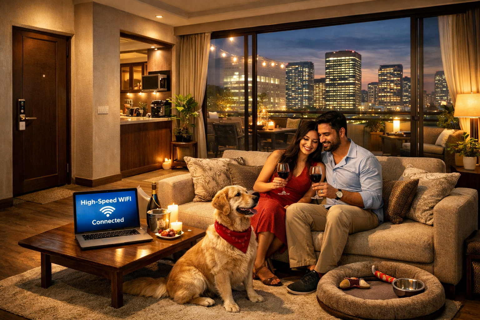 () image illustrating a luxurious, fully private Airbnb floor near Cyber City, Gurgaon. The image should highlight a