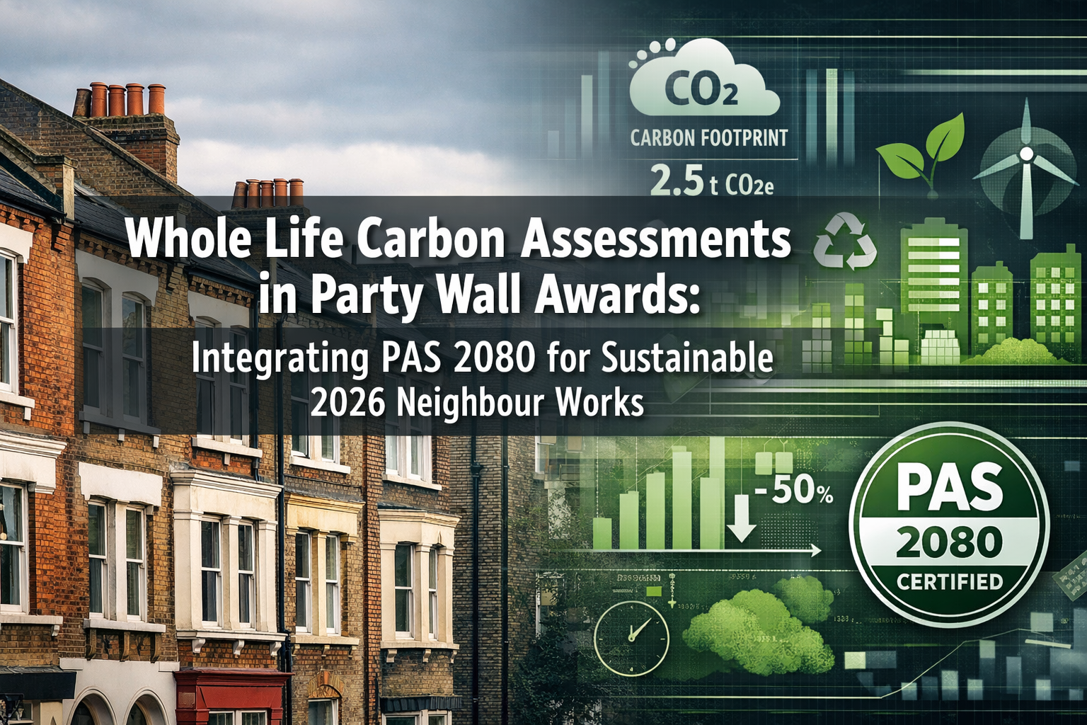 Professional () hero image with 'Whole Life Carbon Assessments in Party Wall Awards: Integrating PAS 2080 for Sustainable