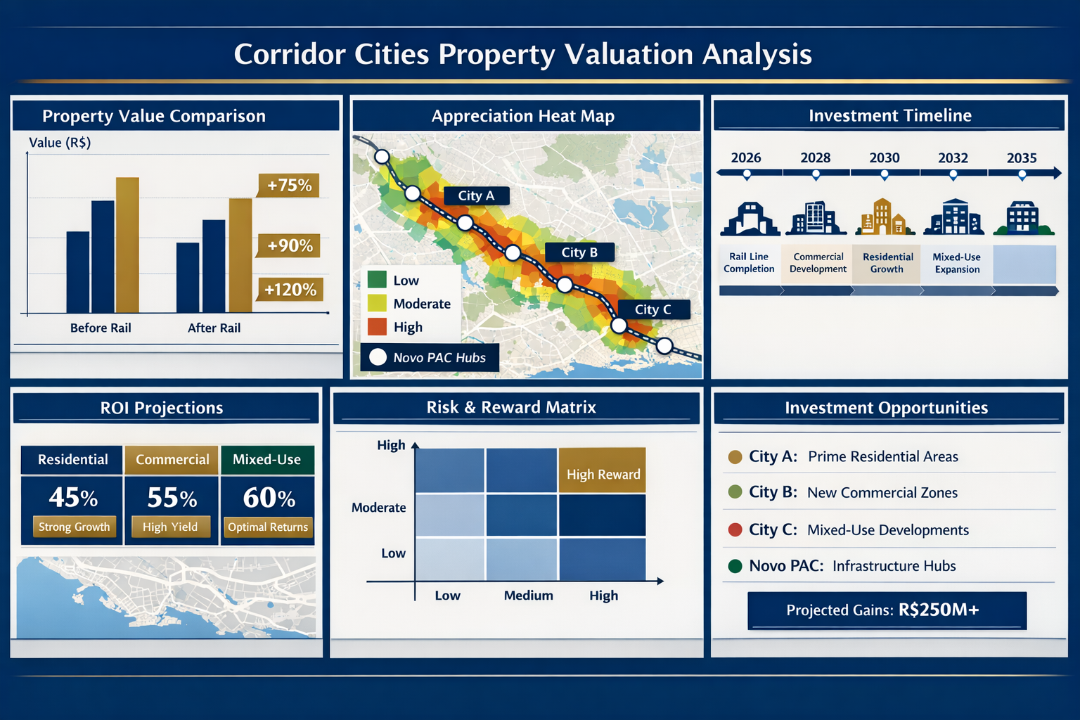 Detailed () strategic investment analysis dashboard showing comparative property valuation data for corridor cities with