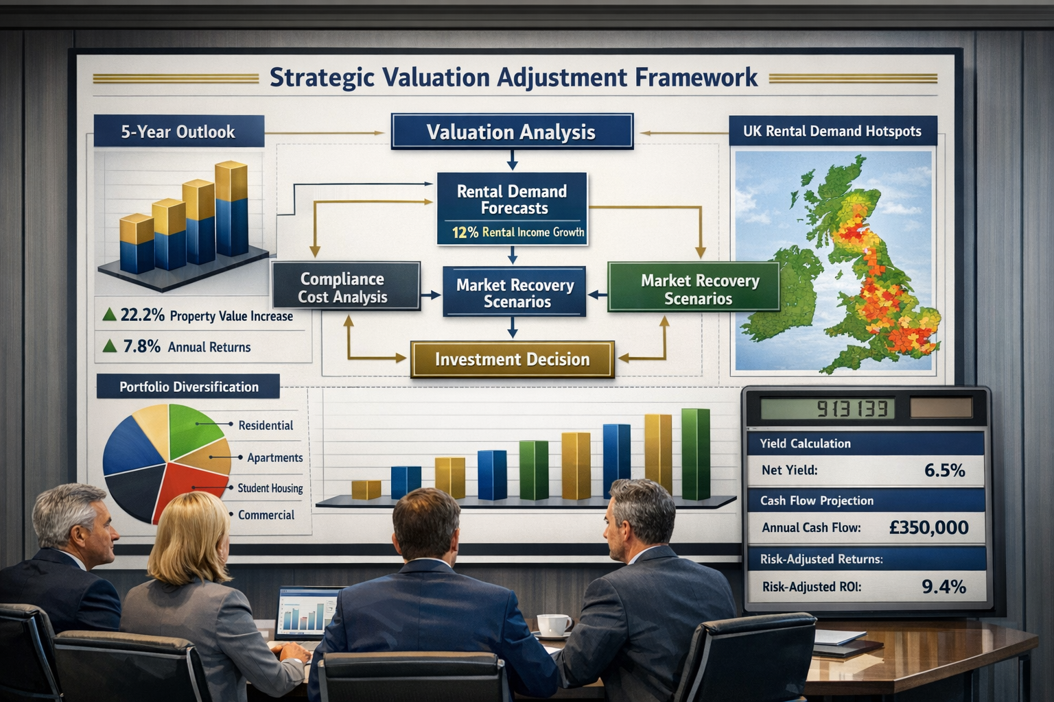 () strategic valuation adjustment framework illustration showing institutional investor decision-making process. Central