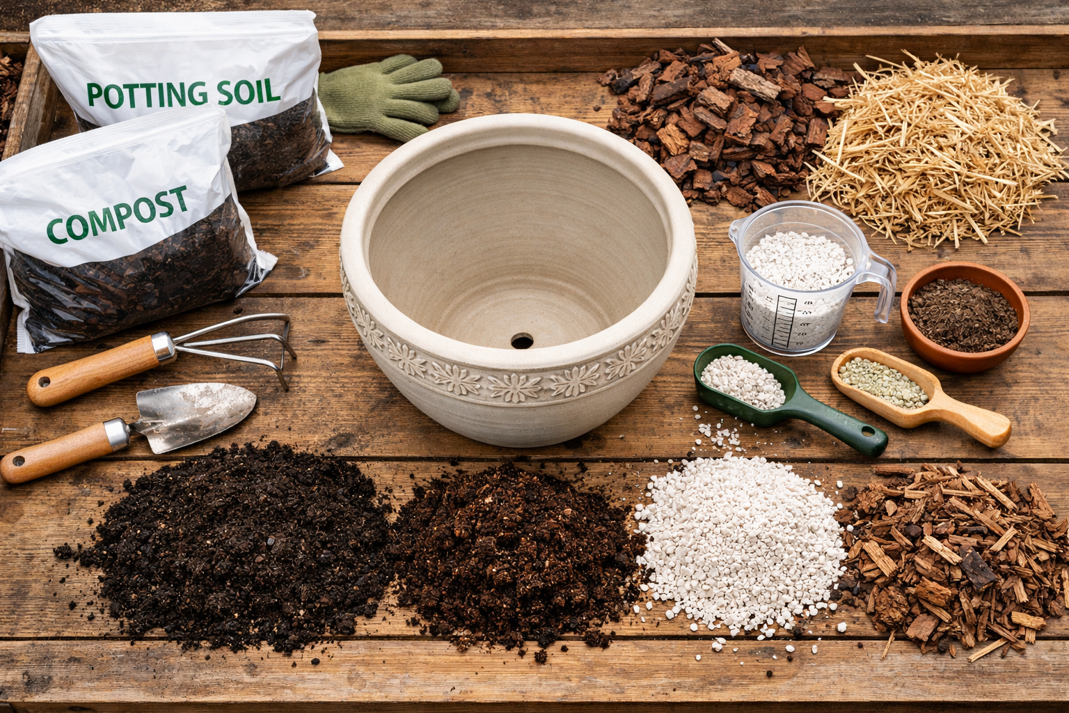 All images must be as if shot with an SLR camera () image displaying step-by-step winter container preparation scene,