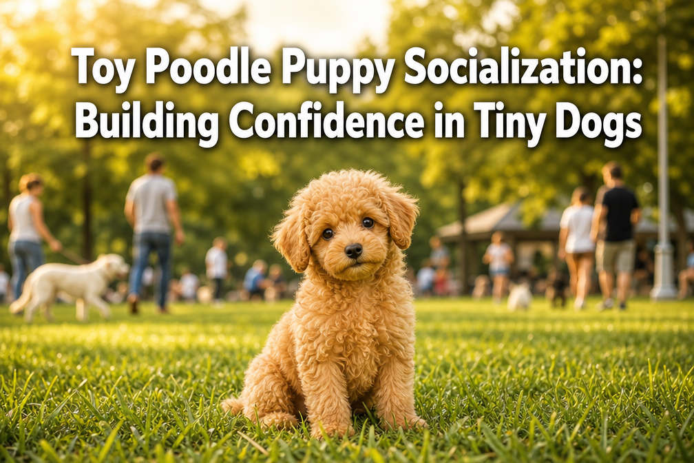 Professional () hero image featuring 'Toy Poodle Puppy Socialization: Building Confidence in Tiny Dogs' in extra large white