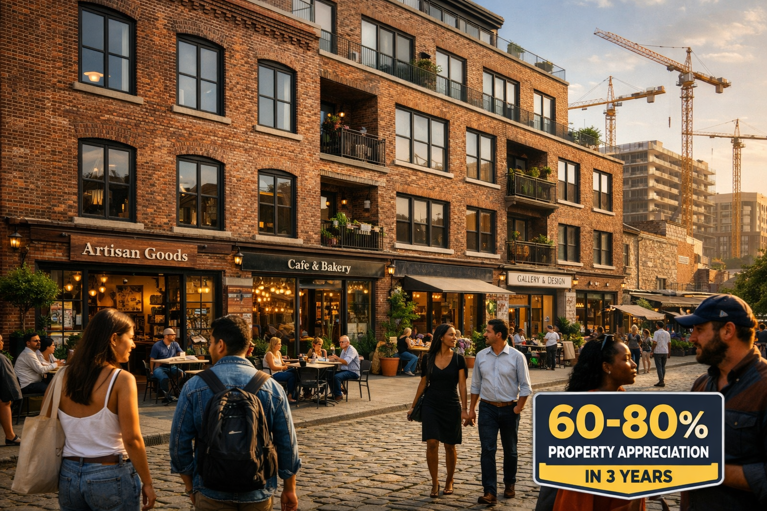 Detailed () street-level editorial photograph concept showing Santo Cristo neighborhood transformation: renovated