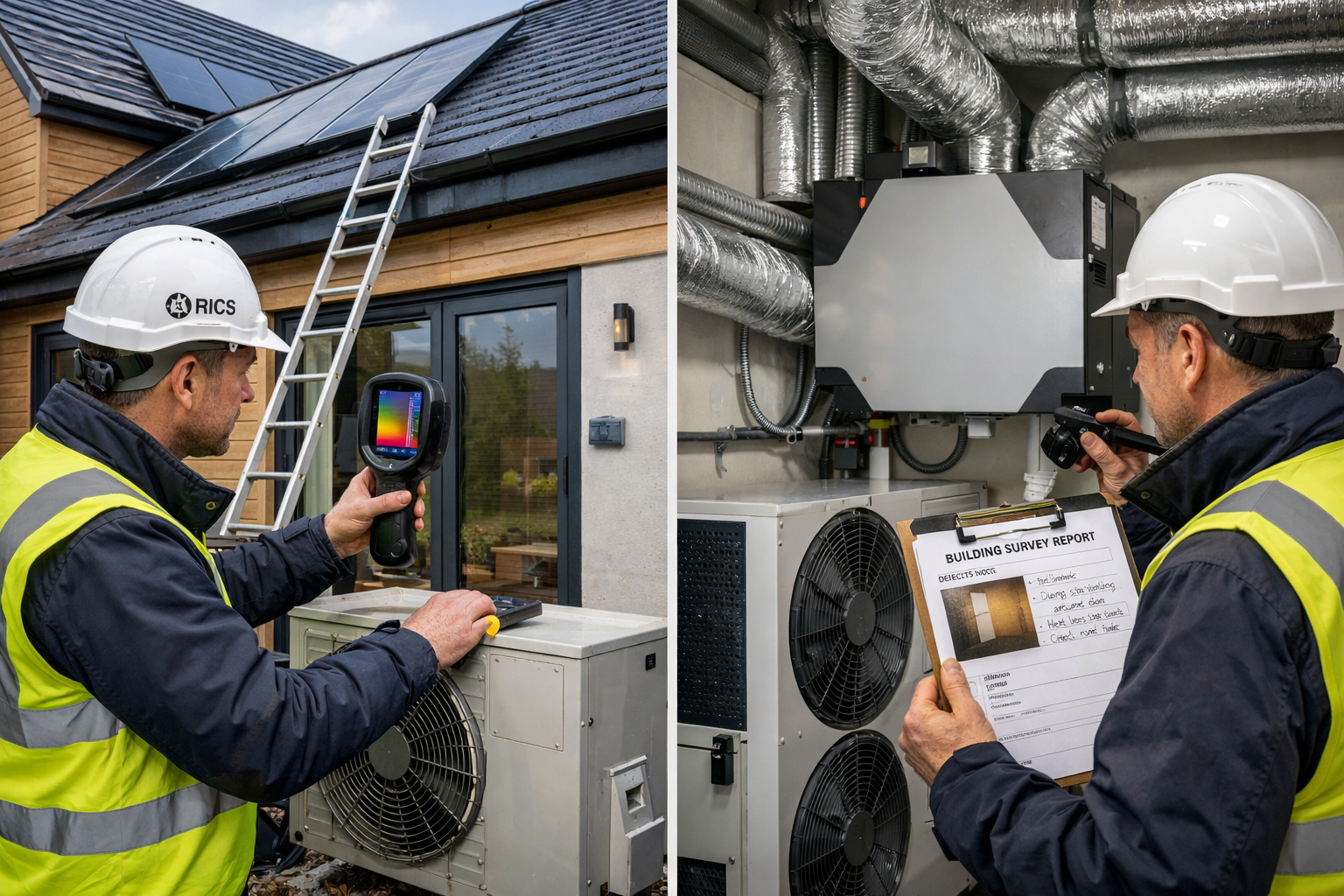Detailed () image depicting comprehensive building survey inspection of sustainable new build property: professional RICS