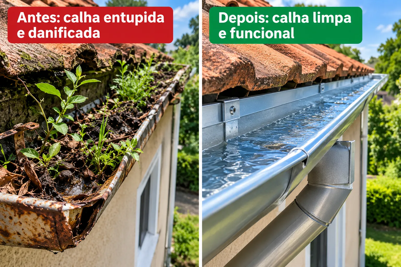Diferença entre limpeza e desentupimento de calhas