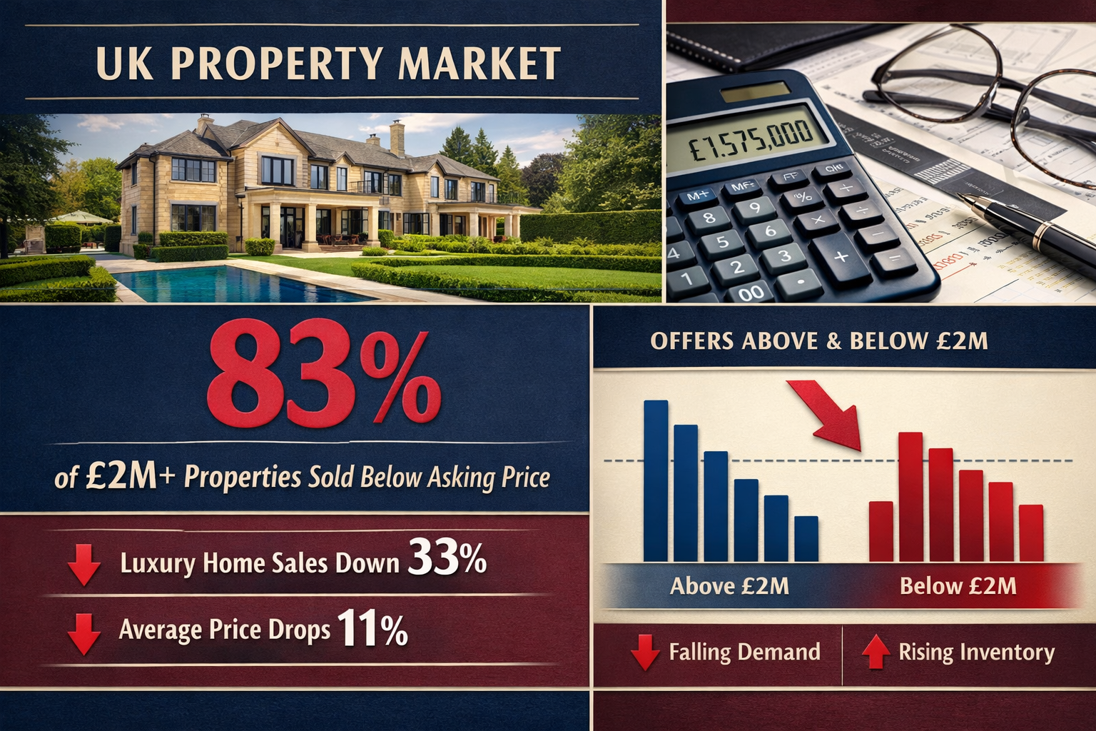 () detailed infographic showing UK property market data visualization with prominent '83%' statistic highlighted in red, bar