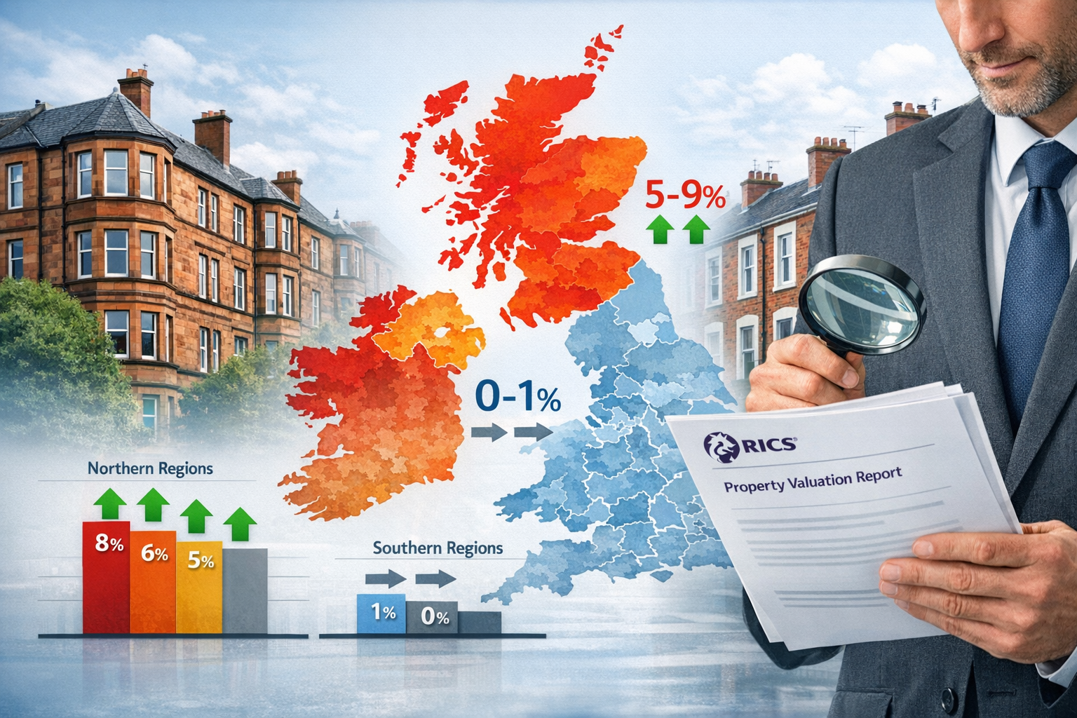Detailed () image showing UK map with regional price divergence heat map , Scotland and Northern Ireland highlighted in warm