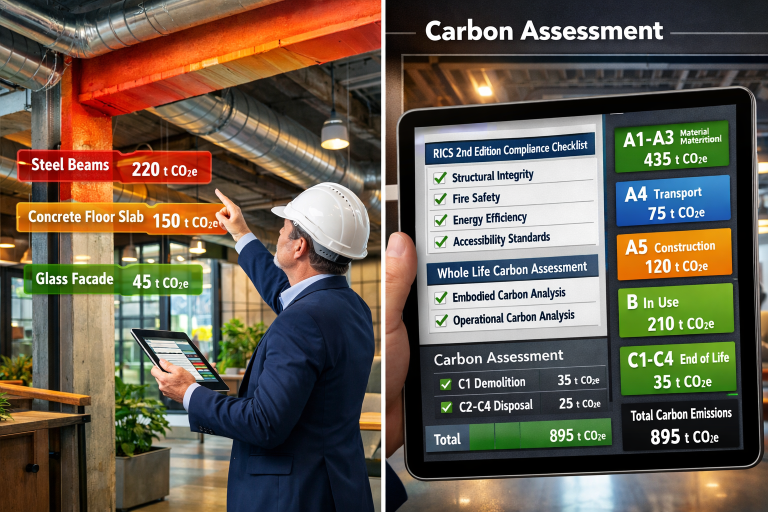 Detailed () image showing professional surveyor in business attire conducting building inspection with advanced digital