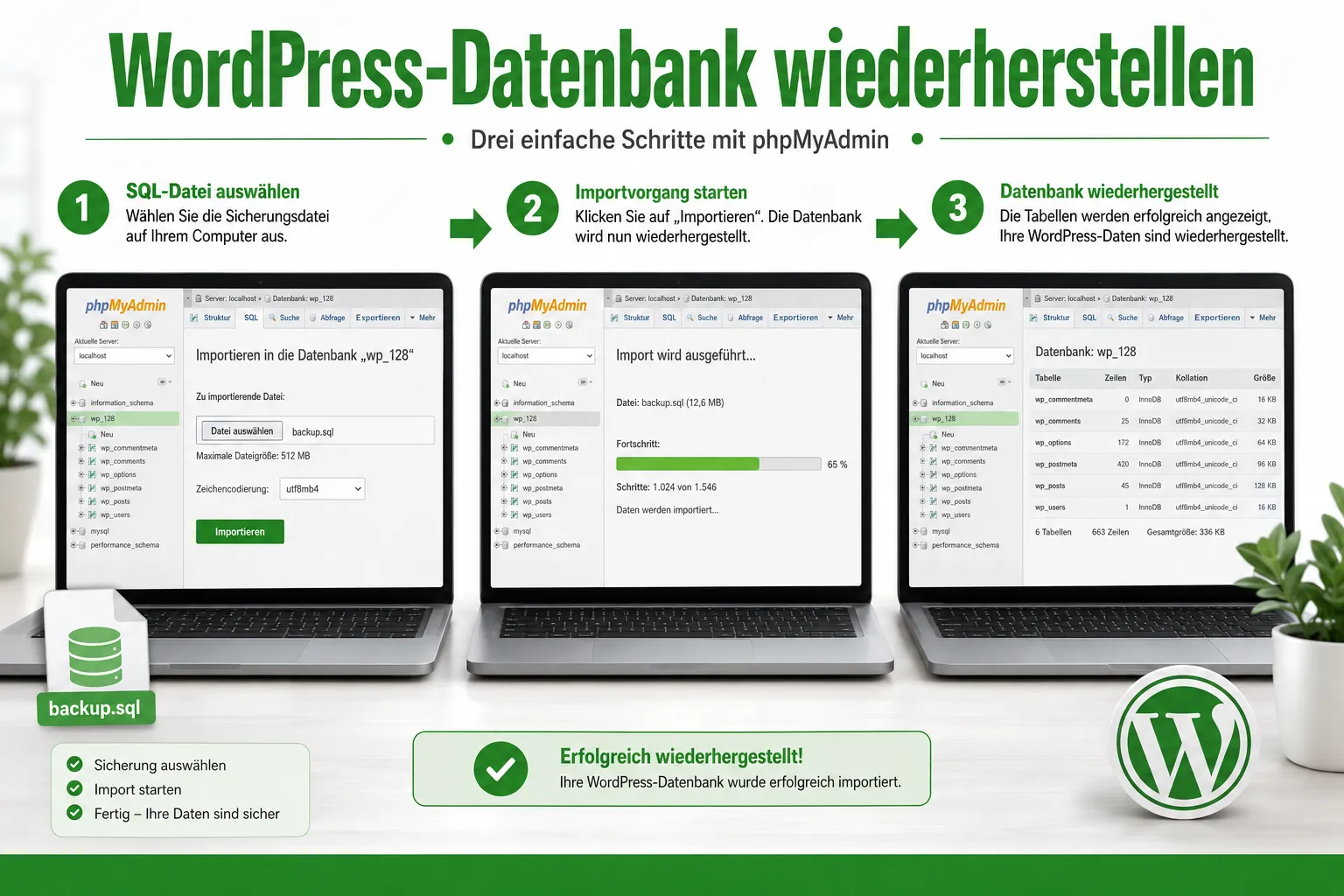 Phase 3: WordPress Datenbank-Backup importieren