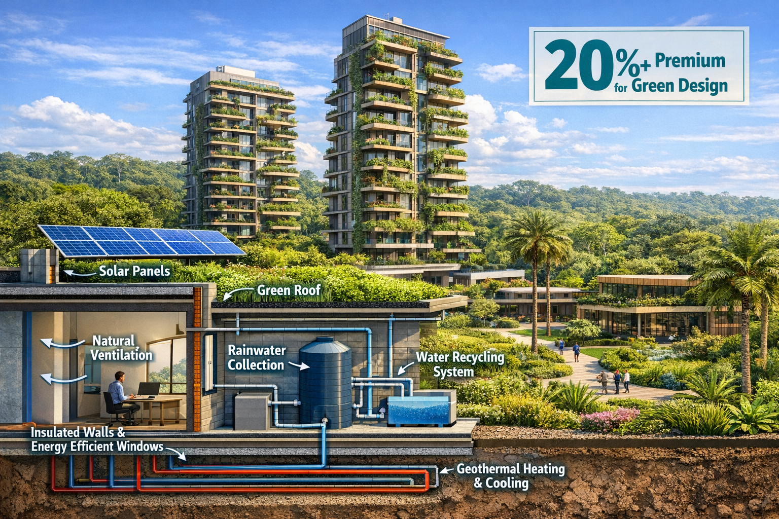 Detailed () image showing modern eco-friendly residential development in Belém with sustainable architecture featuring green