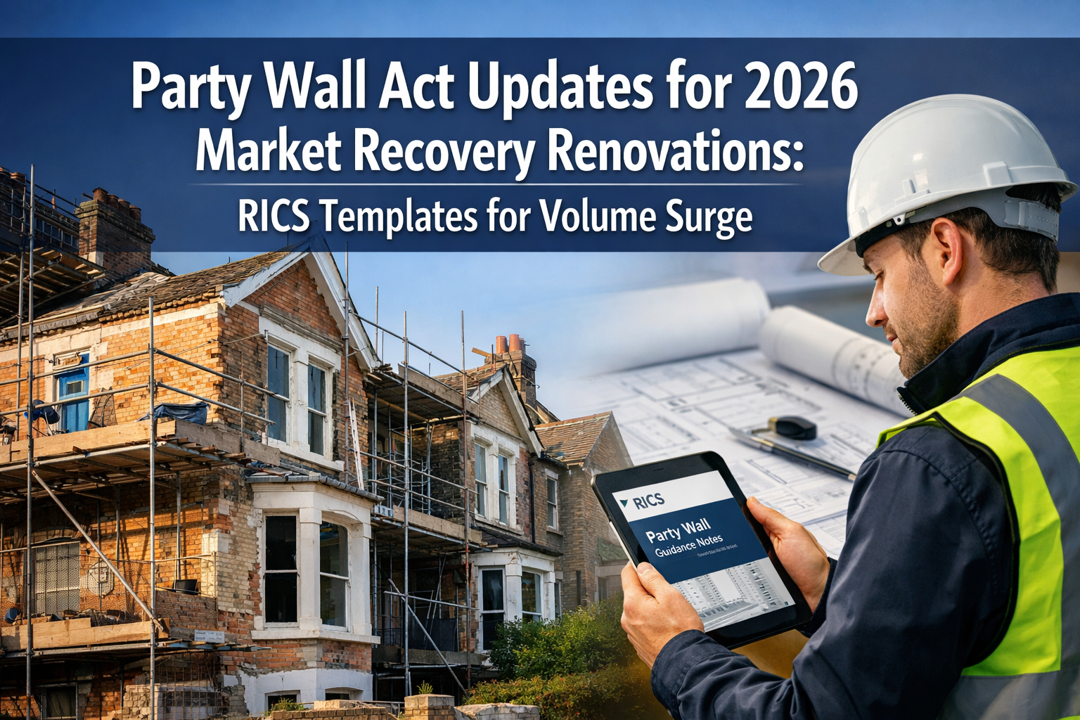 Professional () hero image with 'Party Wall Act Updates for 2026 Market Recovery Renovations: RICS Templates for Volume