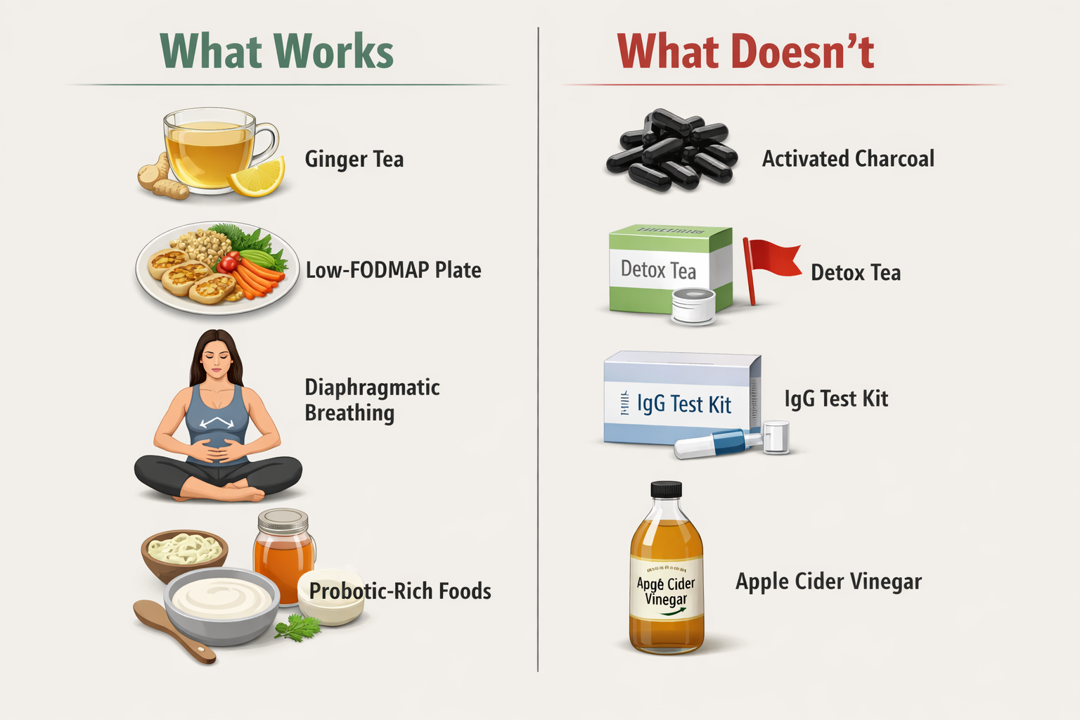 Detailed () side-by-side comparison visual showing two columns on a clean white background: left column labelled 'What
