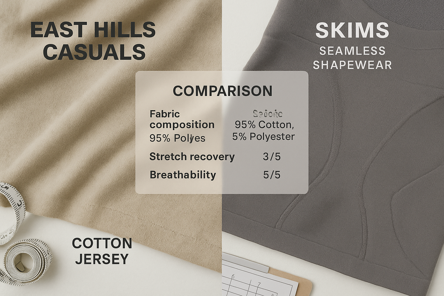 Detailed landscape editorial image (1536x1024) showing close-up comparison of fabric technology and construction quality. Left panel display
