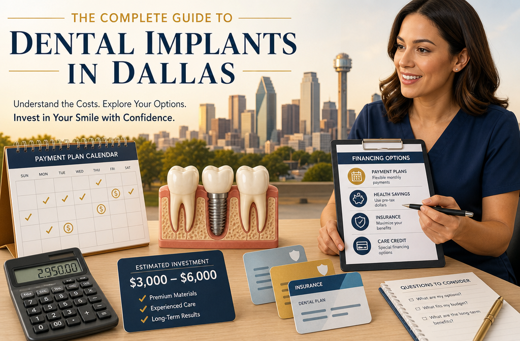 () image showing various financial planning tools and options for dental implants. This could include a visual