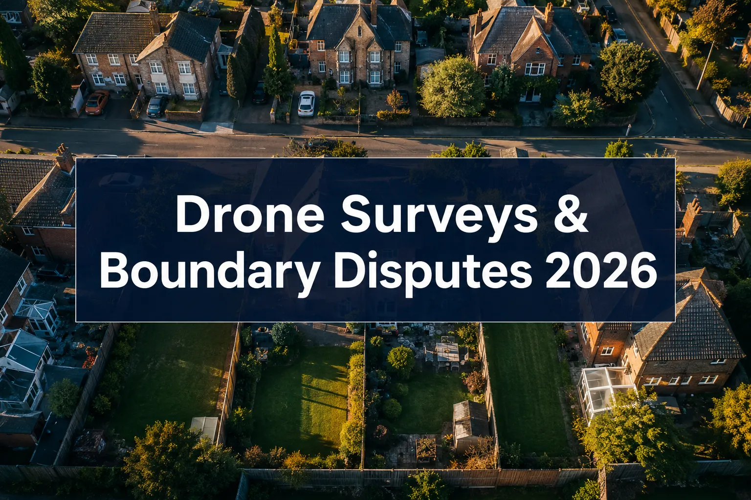 Professional () hero image with (≤42 chars): 'Drone Surveys & Boundary Disputes 2026' in crisp white on a deep navy