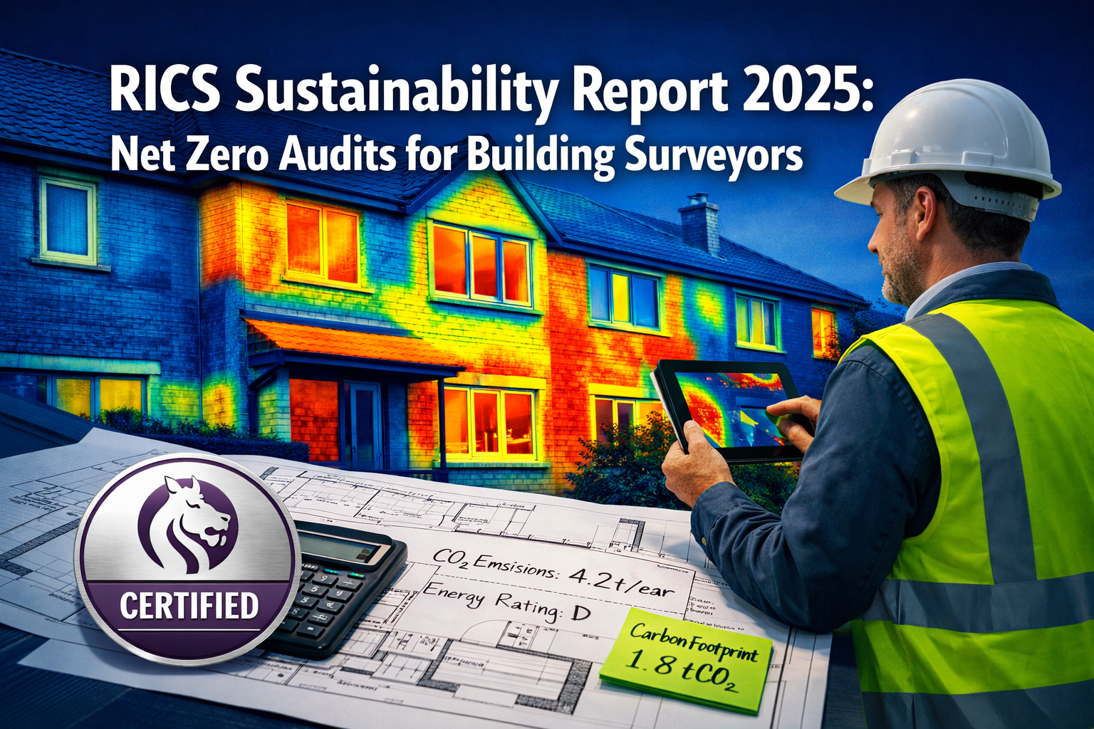 Professional () hero image featuring 'RICS Sustainability Report 2025: Net Zero Audits for Building Surveyors' in extra