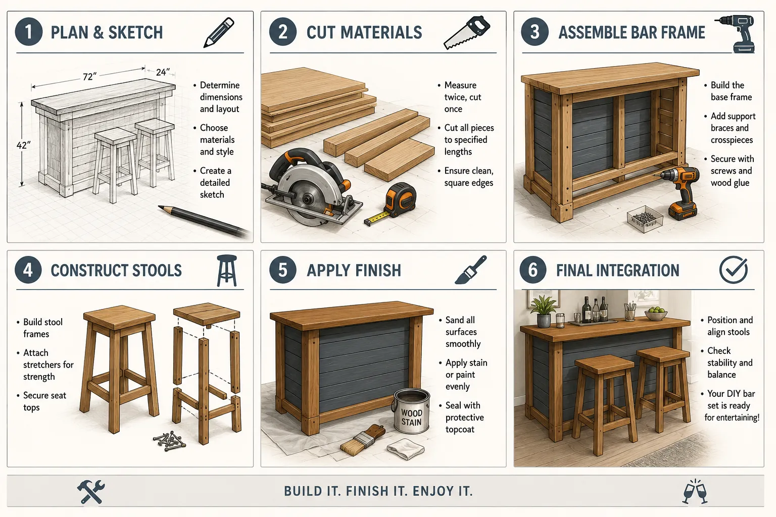 Construction Phase: Building Your DIY Bar Furniture with Stools