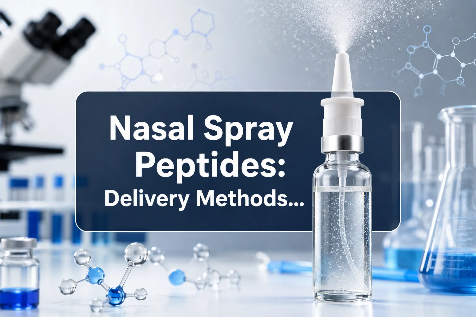 Professional () hero image with (≤42 chars): 'Nasal Spray Peptides: Delivery Methods…' in crisp white on a deep navy