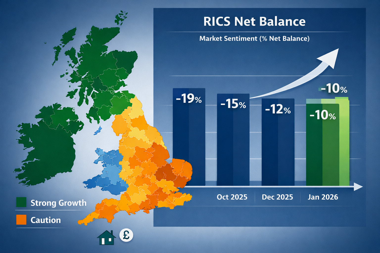 () detailed infographic showing UK map with regional property price heat map, Scotland and Northern Ireland highlighted in