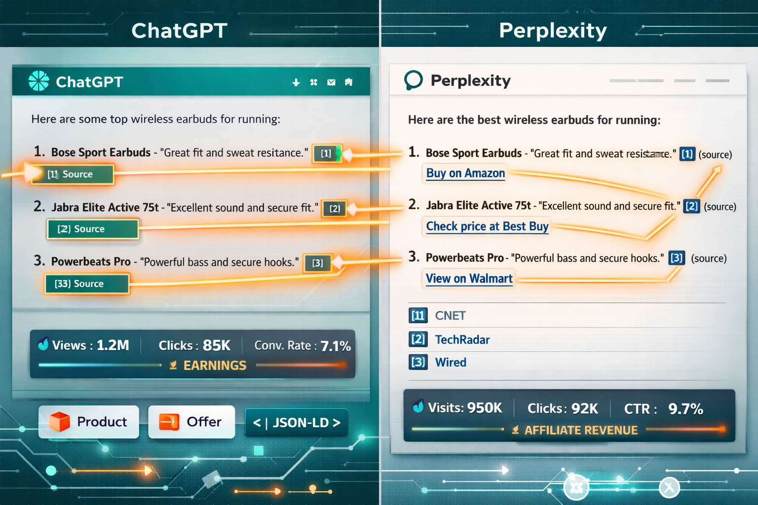 () editorial image showing split-screen composition: left side displays ChatGPT interface with highlighted citation boxes