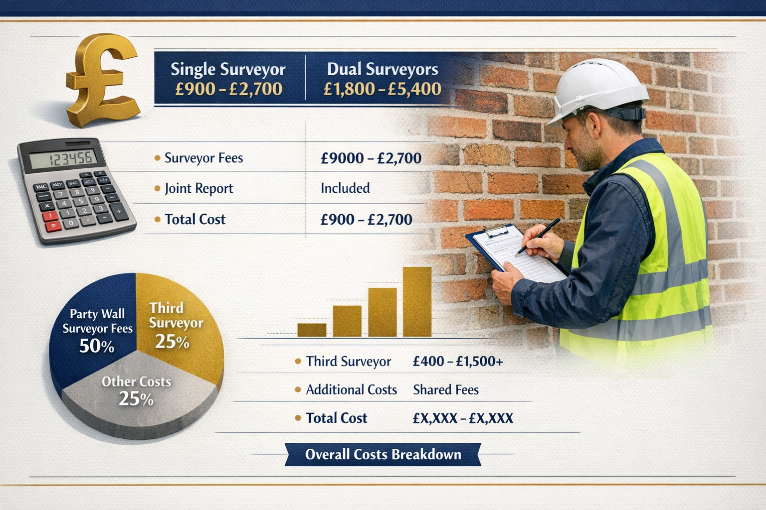 Detailed () image showing comprehensive fee structure breakdown table with three columns comparing single surveyor costs