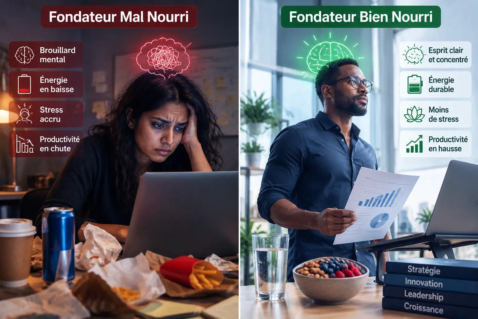 Comment la déshydratation et les repas sautés affectent-ils le jugement d'un fondateur ?