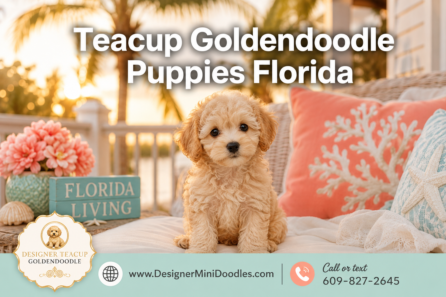 Professional () hero image with 'Teacup Goldendoodle Puppies Florida' in white with soft drop , centered in upper third.