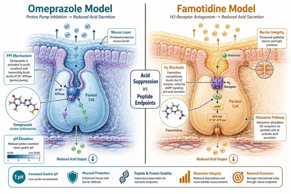 Omeprazole and Famotidine Models: Acid Suppression and Gut Peptide Homeostasis